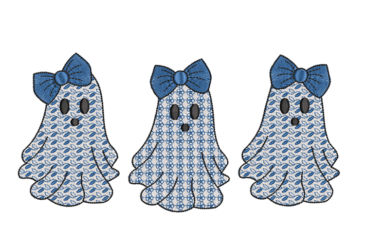 Three Girl Ghosts Halloween Machine Embroidery File.
