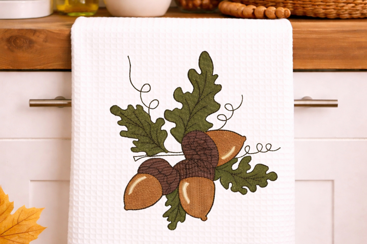 Acorn Cluster Embroidery Design Oak Leaves Fall Autumn 4x4