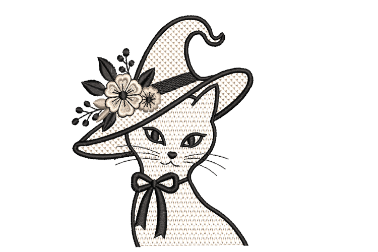 Witch Cat Embroidery Design Halloween Cat Machine Embroidery
