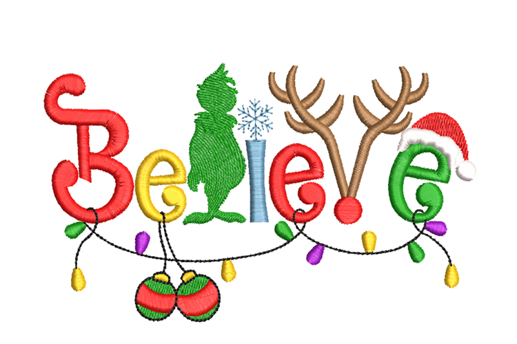 Believe in Christmas. Xmas Machine Embroidery Design.