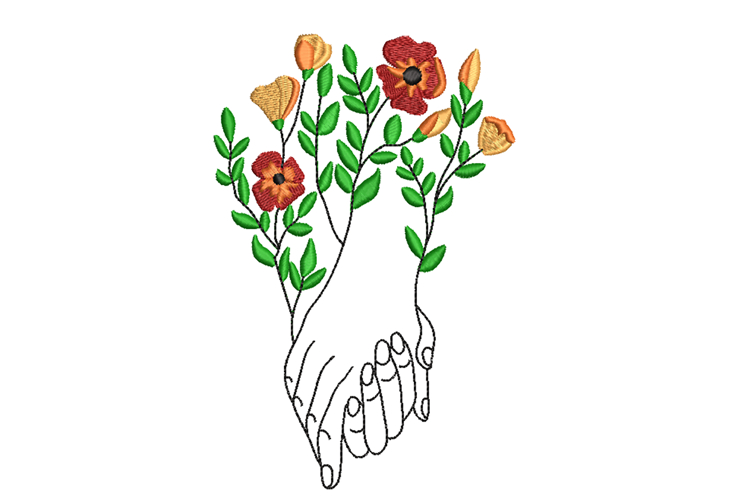 Holding Hands with Flowers, Embroidery File
