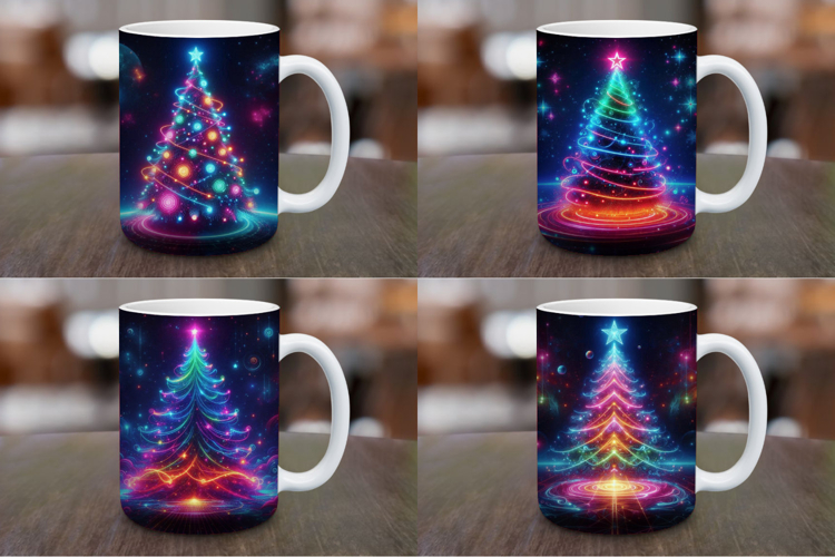 Mug Wrap Sublimation - cosmic neon christmas tree