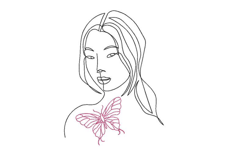 Asian girl with butterfly Machine Embroidery Design
