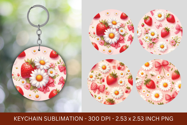 keychain sublimation - daisy floral strawberry