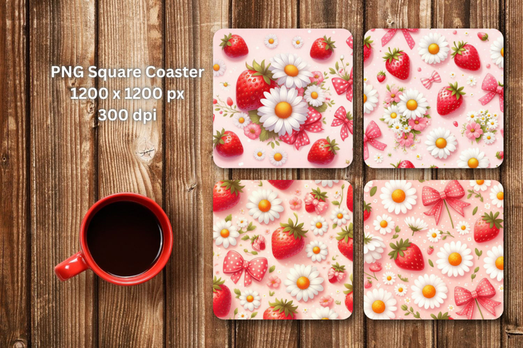 square coaster sublimation - daisy strawberry