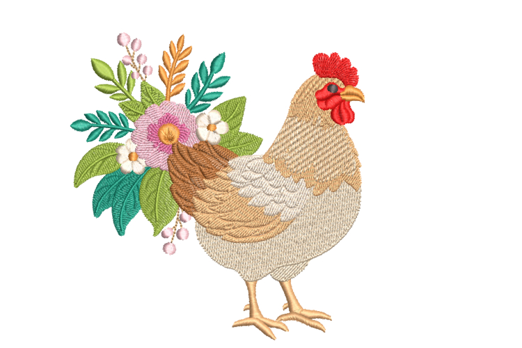 Farmhouse Chicken Embroidery Design Floral Hen