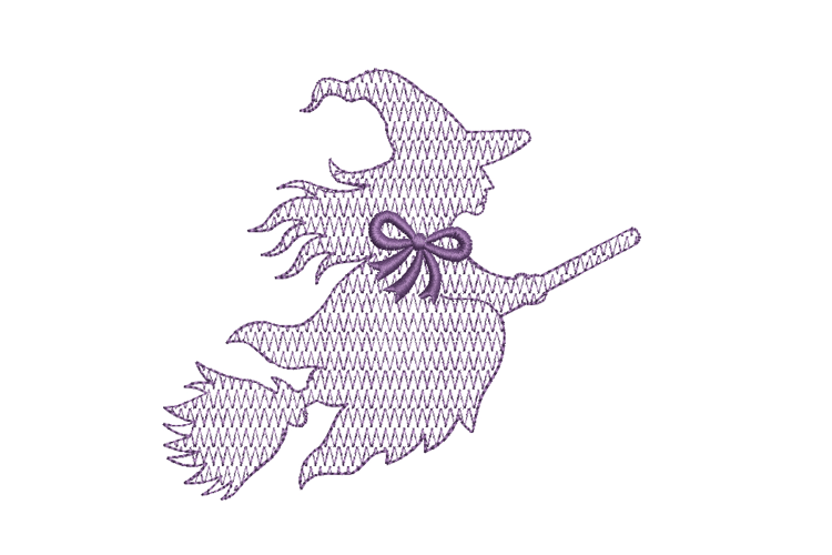Witch on broom with Bow Halloween Embroidery Design