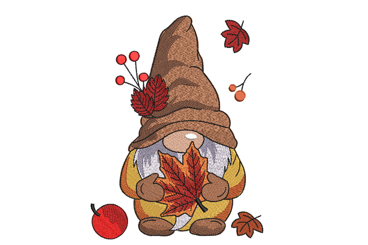 Fall Gnome with Maple Leaf, Machine embroidery