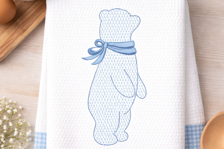Teddy Bear Bow Embroidery Design for Baby Nursery Projects
