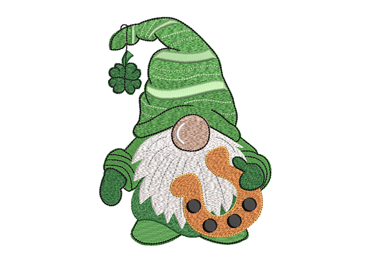 Irish Gnome with Horseshoe Machine embroidery file.