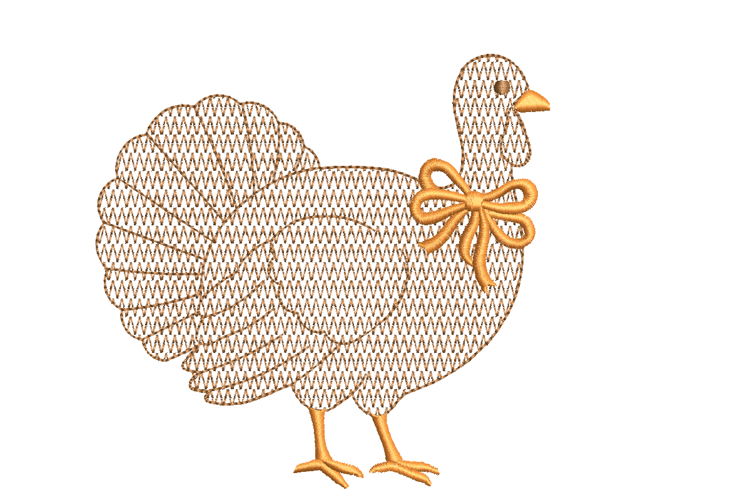 Turkey with Bow Machine Embroidery Design Fall Thanksgiving