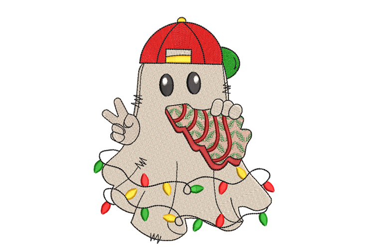 Ghost with Gingerbread Cookie Christmas Machine Embroidery
