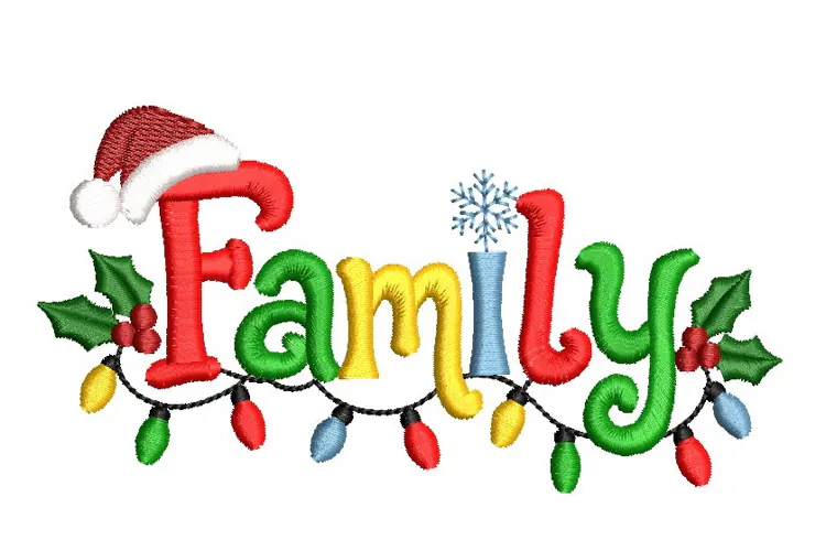 Family Christmas Embroidery Design, Xmas Lights Machine Emb