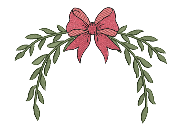 Christmas Laurel with Bow. Xmas Machine Embroidery
