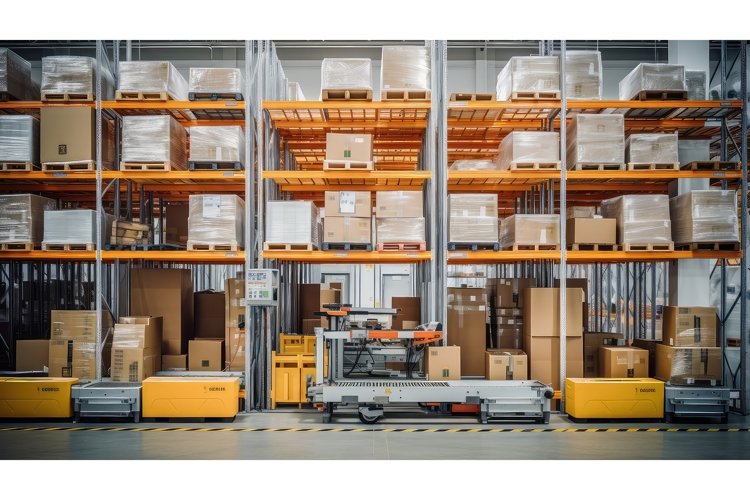 storage shelf warehouse background ai generated