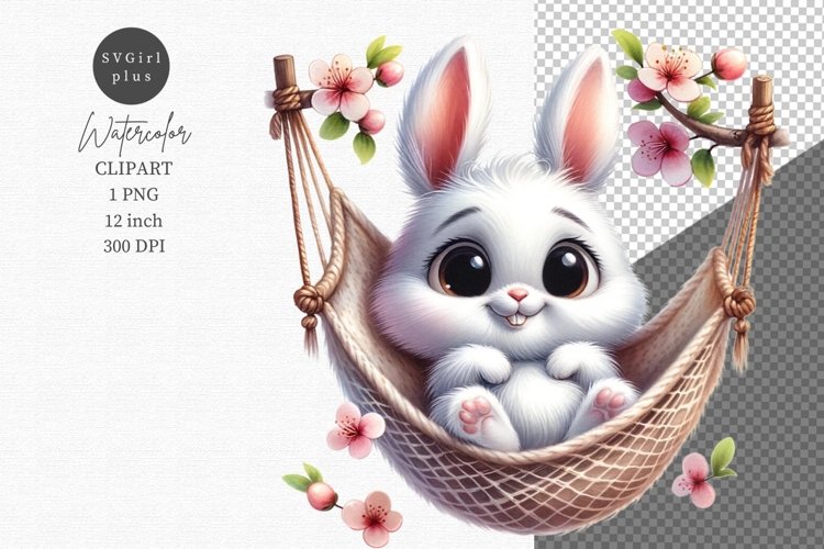 Bunny in hammock clipart, Easter clipart, Spring clipart