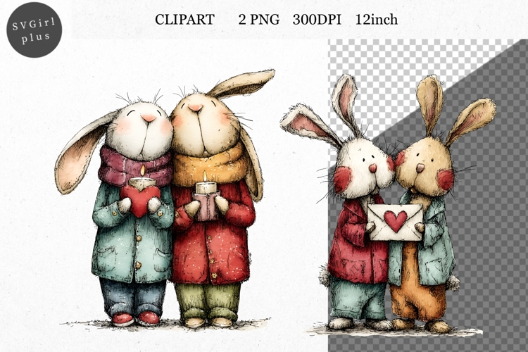 Bunny Clipart, Valentines Day Clipart, Whimsical Clipart,