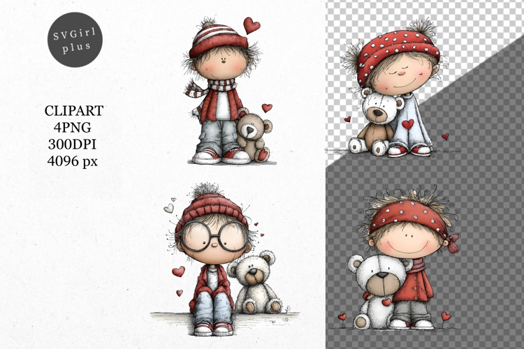 Whimsical Boy Clipart, Valentines Day Clipart
