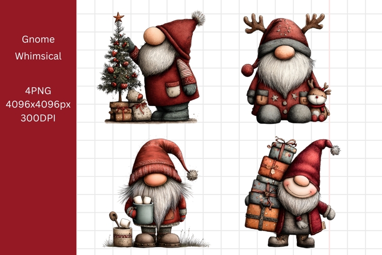Christmas Gnome Clipart, Whimsical