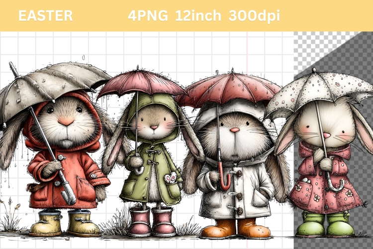 Bunny Clipart, Easter Clipart, Whimsical Clipart,