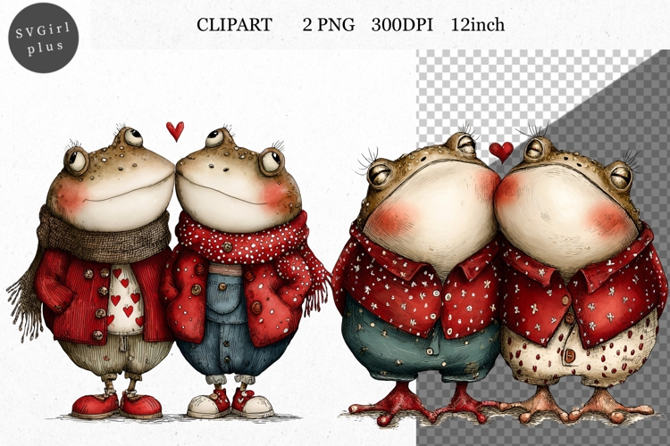 Frog Clipart, Valentines Day Clipart, Whimsical