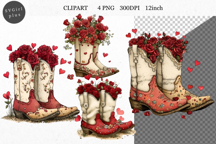 Boots Clipart, Valentines Day Clipart, Whimsical Clipart,