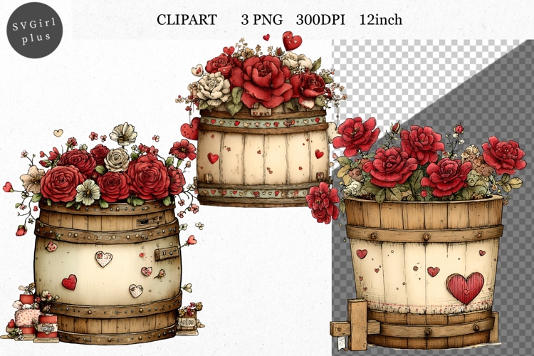 Barrel Clipart, Valentines Day Clipart, Whimsical
