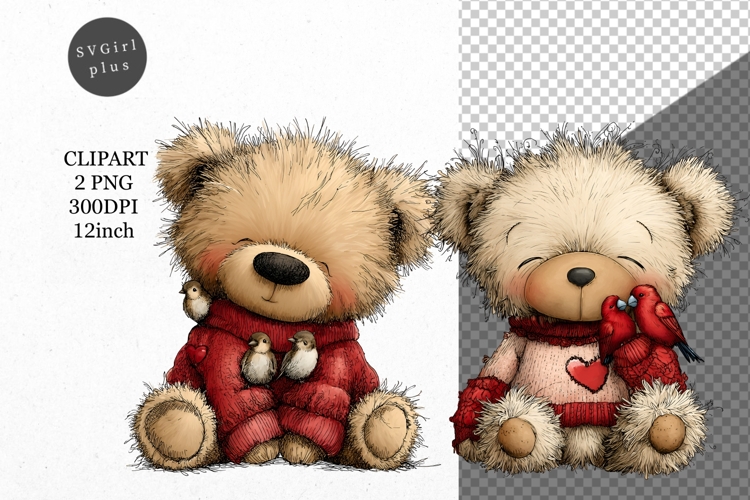 Teddy Bear Clipart, Valentines Day Clipart, Whimsical Clipar