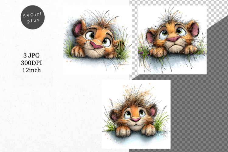 Lion JPG, Peeking lion, Whimsical JPG,