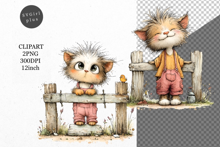Kitten Clipart, Whimsical Clipart,