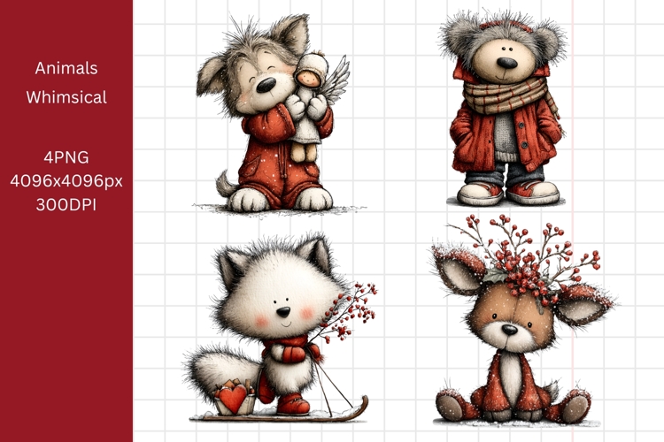 Christmas Animals Clipart, Whimsical