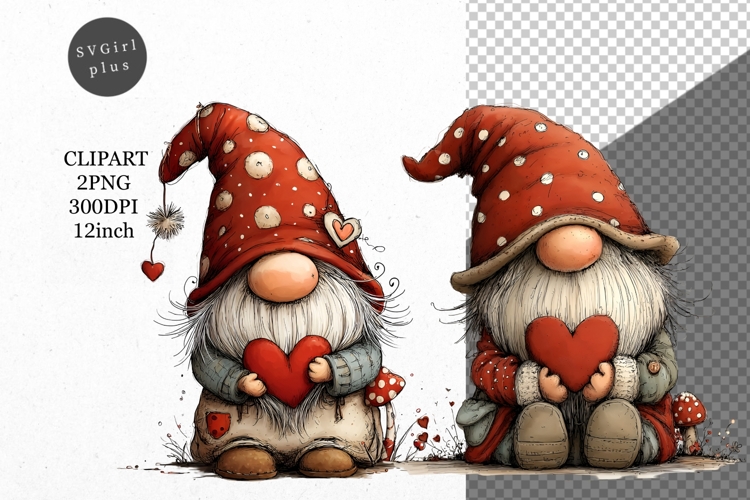 Gnome Clipart, Valentines Day Clipart, Whimsical Clipart