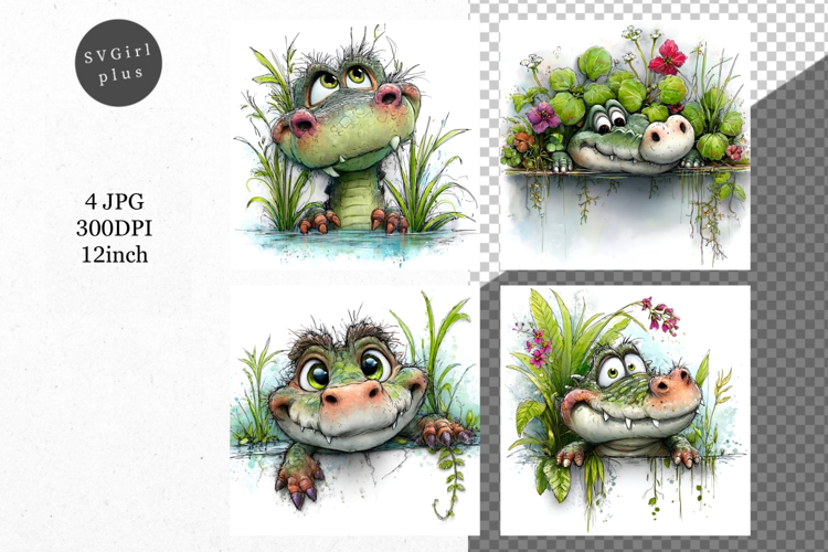 Crocodile JPG, Peeking crocodile, Whimsical JPG,