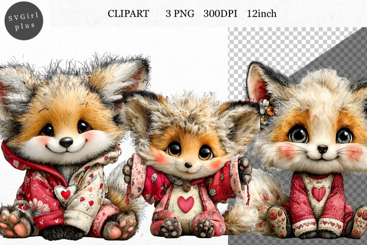 Fox Clipart, Valentines Day Clipart, Whimsical