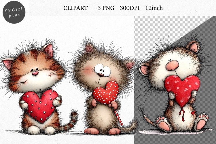 Cat Clipart, Valentines Day Clipart, Whimsical Clipart