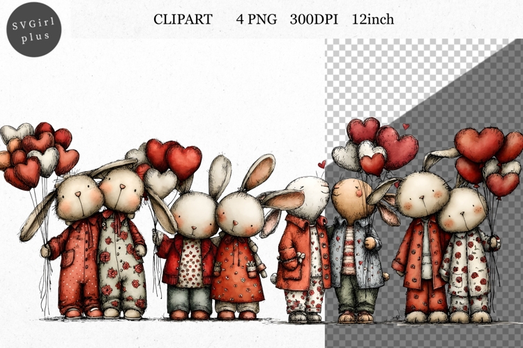 Bunny Clipart, Valentines Day Clipart, Whimsical Clipart,