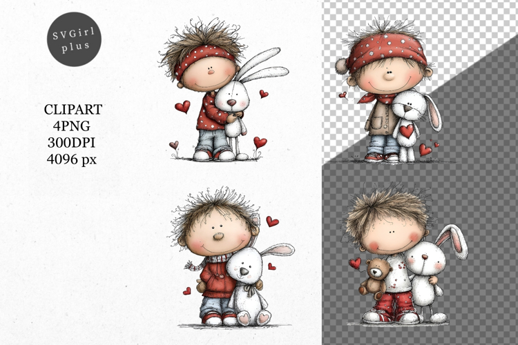 Whimsical Boy Clipart, Valentines Day Clipart