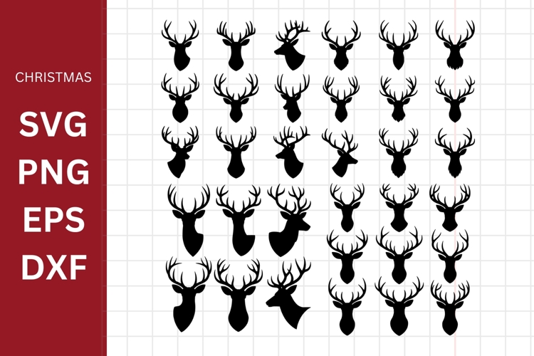 Reindeer head SVG, Silhouette, Cricut