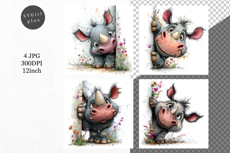 Rhino JPG, Peeking rhino, Whimsical JPG,