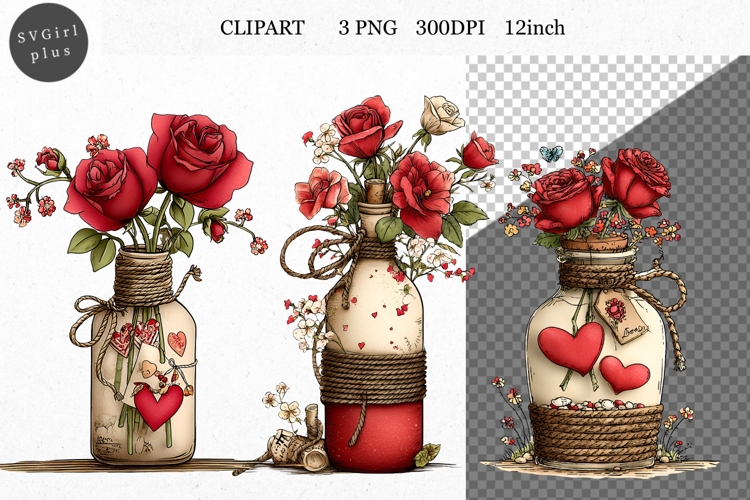 Flowers Clipart, Valentines Day Clipart, Whimsical Clipart