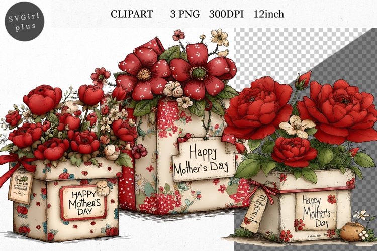 Gift box PNG, Mothers Day PNG, Whimsical Clipart,