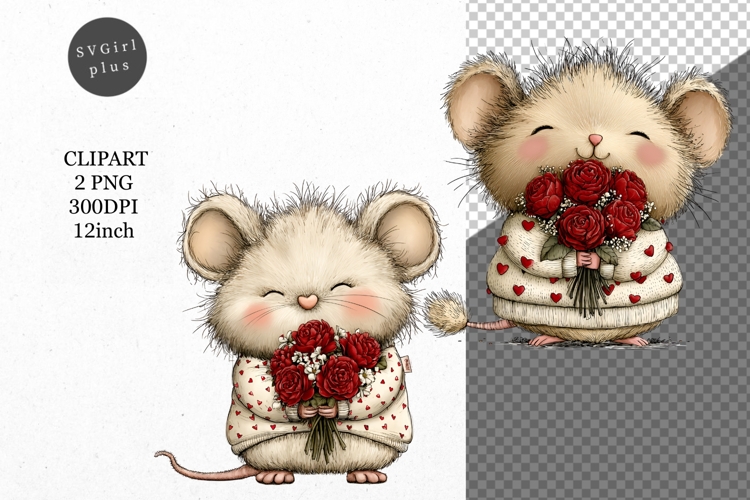 Mouse Clipart, Valentines Day Clipart, Whimsical Clipar