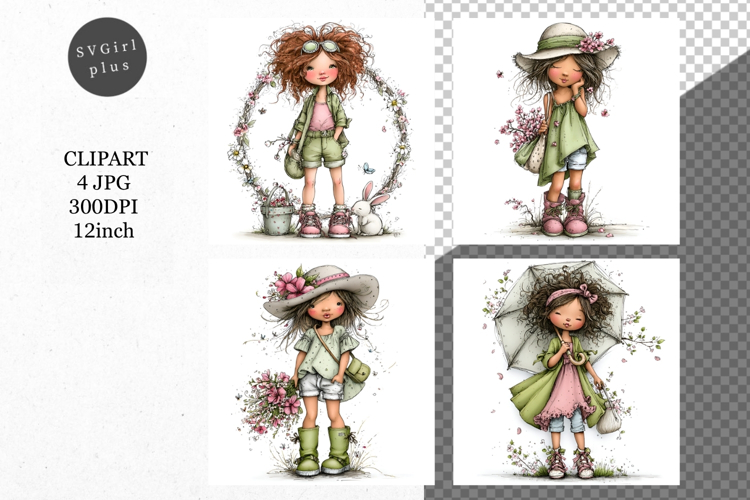 Spring Girl, Whimsical JPG, JPG, Junk journal,