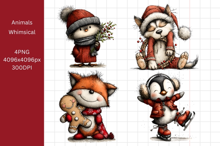 Christmas Animals Clipart, Whimsical