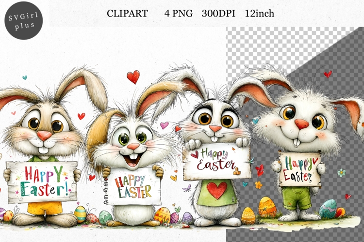 Bunny Clipart, Easter Clipart, Whimsical Clipart,