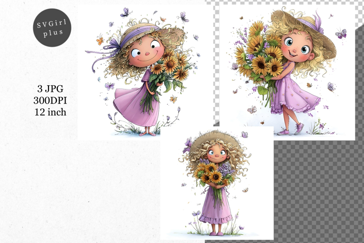 Girl with flowers, Whimsical JPG, JPG, Junk journal,