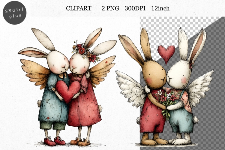 Bunny Clipart, Valentines Day Clipart, Whimsical Clipart,