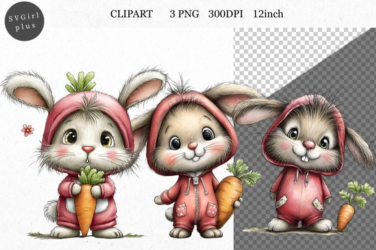 Bunny Clipart, Easter Clipart, Whimsical Clipart,