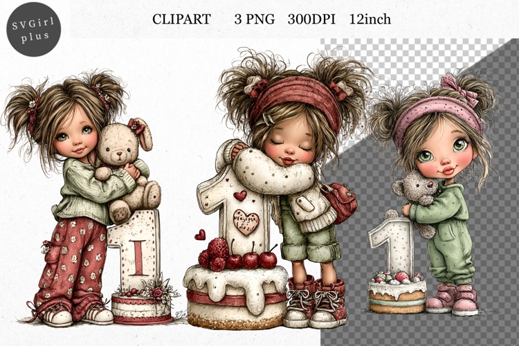 Girl Clipart, Birthday Clipart, Whimsical Clipart,