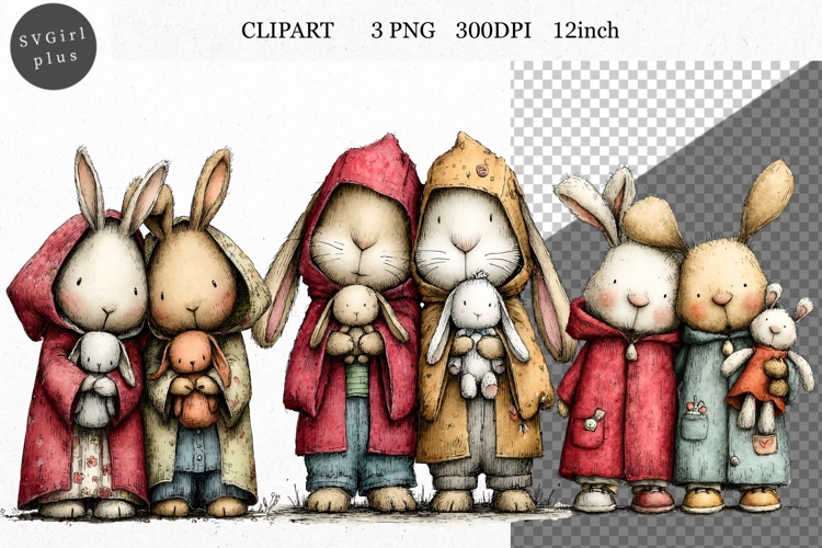 Bunny Clipart, Valentines Day Clipart, Whimsical Clipart,